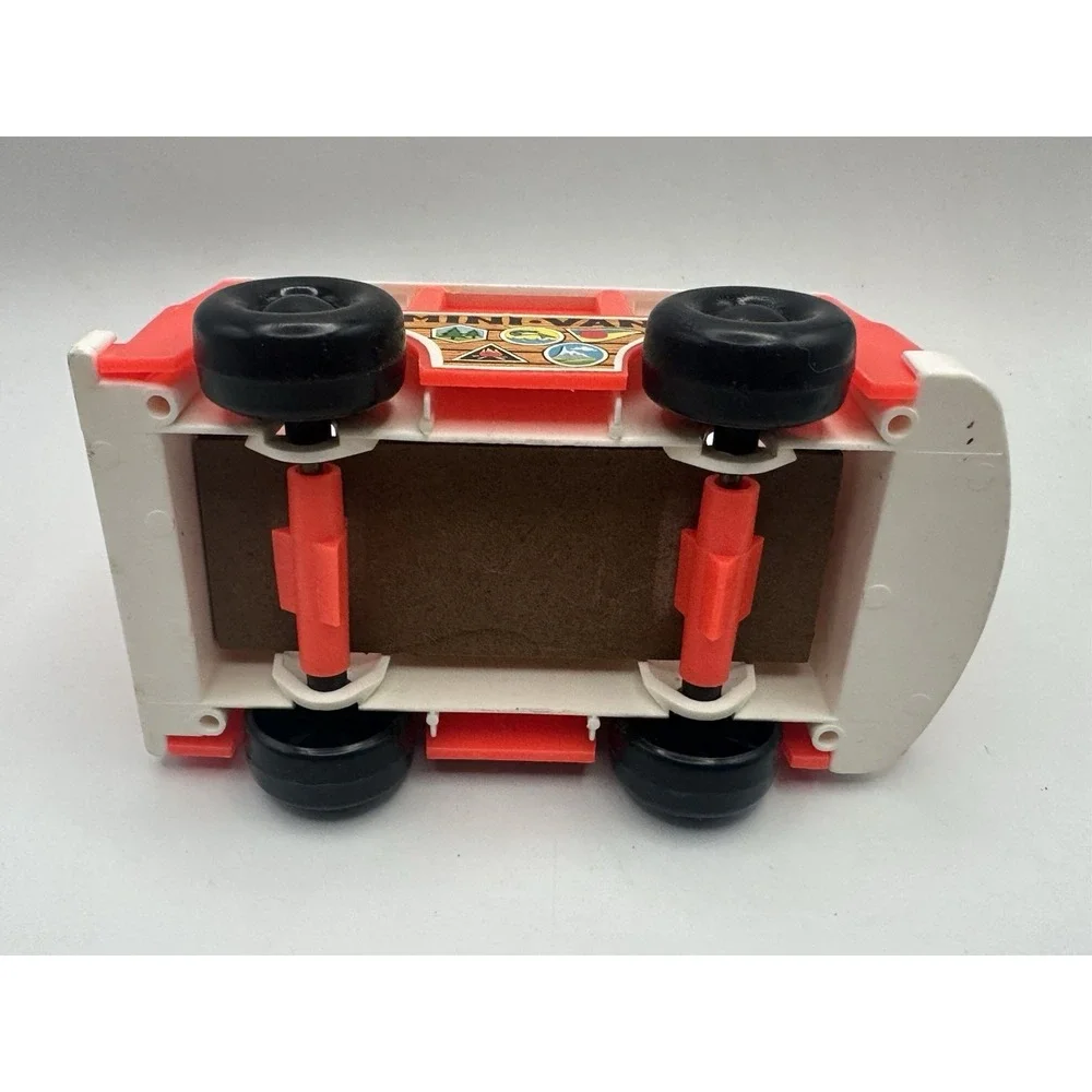 VTG FISHER PRICE LITTLE PEOPLE PLASTIC RED & WHITE MINI-BUS‎ TOY WOOD BASE 1969
